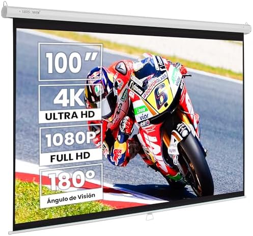 Pantalla para proyector 100" (197 x 148 cm) Formato Manual Requiere un Espacio de 211cm Superficie Blanco Mate de Gran luminosidad Valida para 4:3 y 16:9 Borde Negro, 4 Capas