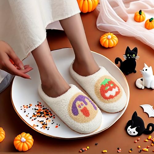 Image of Womens Mens House Slippers Retro Comfy Warm Plush Slip on Fluffy Memory Foam Home Sippers for Winter Indoor Outdoor