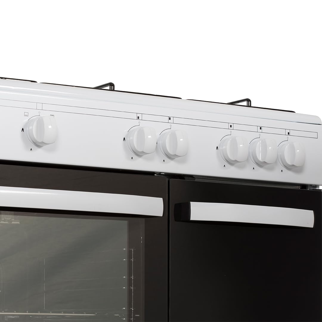 Aspes Cocina Gas Butano 90 cm 5 Zonas de Cocción, Horno 62 L, Blanco, AKGW5901PB. Control Manual, Quemador WOK Triple Llama, Compartimento Bombona Butano, Cristal en Puerta, Tapa Abatible