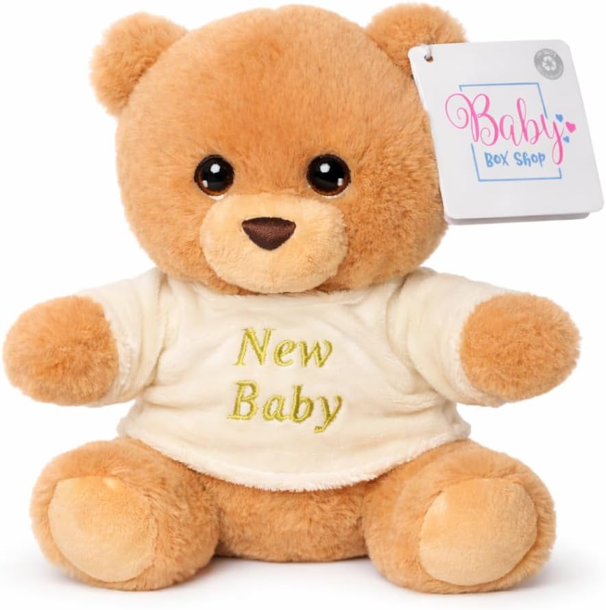 โ Small Brown Teddy Bear Plush Toy - Newborn Baby Gift Soft Toy with Embroidered T-Shirt - Small Teddy for Newborn Babies