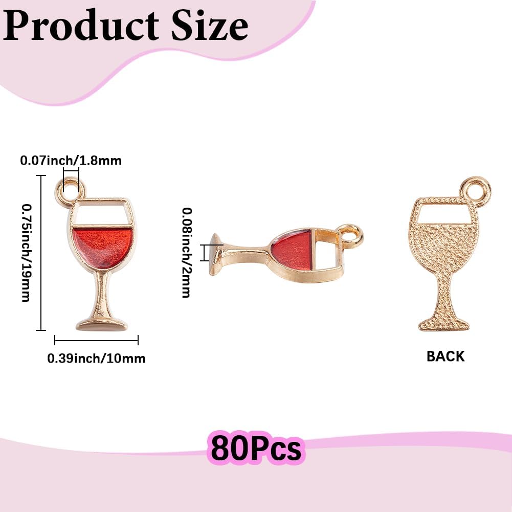 SUNNYCLUE 1 Box 80Pcs Red Wine Glass Charms Goblet Charms Bulk Small Gold Metal Wines Cup Party Bottle Enamel Drink Charms for Jewelry Making Charms Diy Necklace Bracelet Earring Supplies Women Adults - Image 2