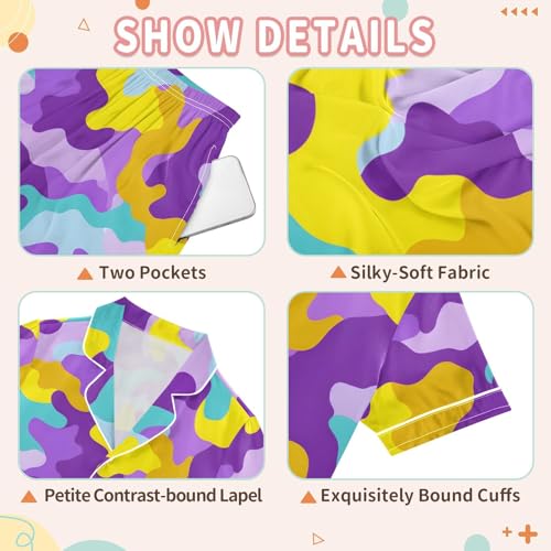 Satin Pajamas Summer 2 Piece Loungewear Casual Camo Sleepwear Silk Pj Set for 5-14 Years3