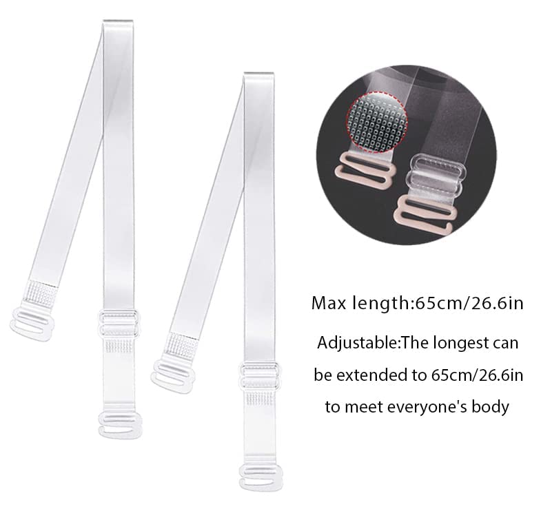Clear Bra Strap Invisible Adjustable Shoulder Strap, 4 Pairs Max Length 65cm/26.6in Soft Non-Slip Bra Straps2