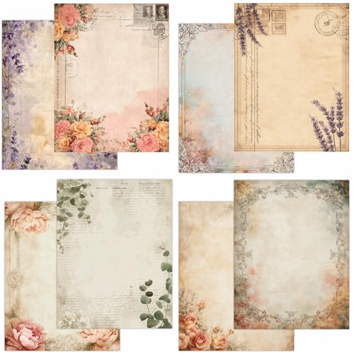 PARTH IMPEX 56 Sheets Vintage Scrapbook Writing Paper 8.5x11 - Letter Size Stationery Rustic Old Looking Letterhead Printer Paper - 120gsm Thick Decorative Antique Aged Unruled Double-sided Design