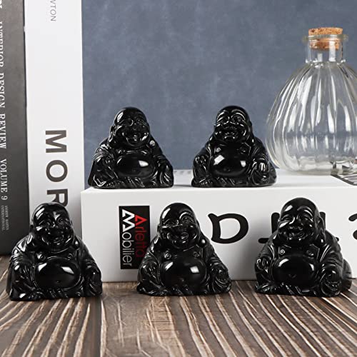 Estatua de Buda Feliz de Obsidiana Negra 2 Pulgadas miniatura 6