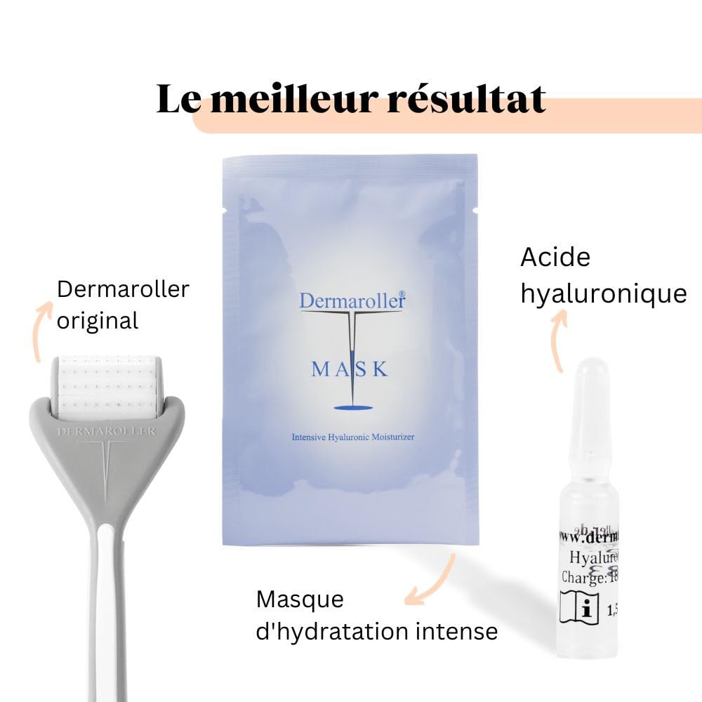 Dermaroller Masque facial à l'acide hyaluronique contre la peau sèche - Skincare (Premium) Hydrate, atténue les rides, favorise la formation de collagène - 1 x 10 pièces) (pack de 10)