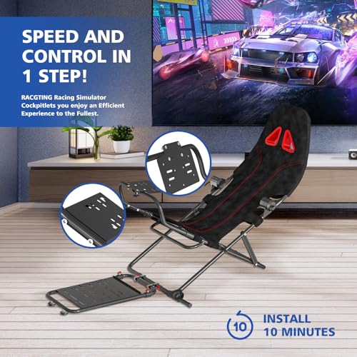 Image of Foam Racing Wheel Stand Sim Racing Cockpit with Racing Chair Seat Foldable Adjustable Sim Racing Cockpit for Logitech G29 G920 G923 G27 G25 T248X T248 T300RS T150 458 TX Xbox PS4 PS5