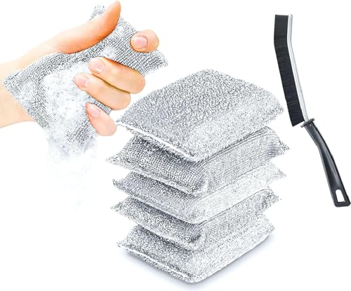 Image of Shuttle Art 6 Pack Non-Scratch Wire Dish Cleaning Pads with Gap Cleaning Brush, Multipurpose Kitchen Sponge Scrubber, Heavy Duty, Non-Scratch