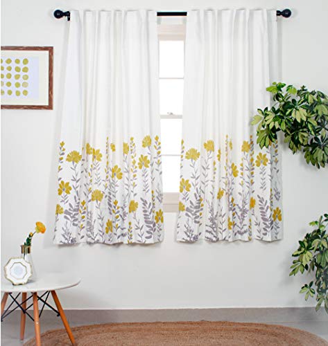 Image of Tranquebar Curtain Co. Window Curtains 6 Feet, 60-65% Room Darkening, Yellow Floral Print, Cotton Curtains for Window, Cotton Curtains 6 Feet Long Set of 2, BackTab Loops, Mazzo (183 cm) - Set of 2