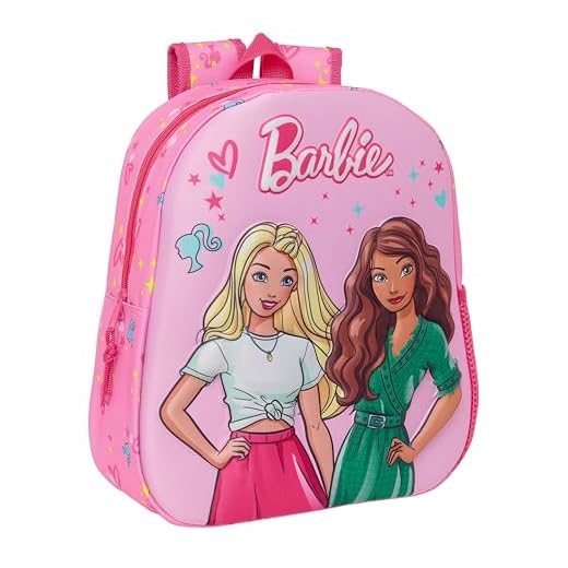 Safta BARBIE - Mochila Escolar, con Diseño 3D, Adaptable a Carro, Ideal para Niños de Diferentes Edades, Cómoda y Versátil, Calidad y Resistencia, 27x10x33 cm, Color Rosa/Fucsia