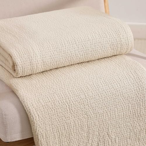 Image of Tommy Hilfiger - Twin Cotton Blanket, Woven Running Stitched Bedding, Medium Weight Soft Blanket, Anti-Pilling & Fade Resistant, Ideal for Layering, Oeko-TEX Certified (Beige)