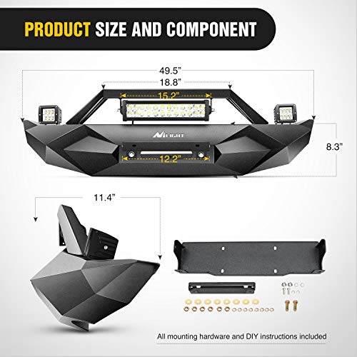 Image of Nilight Front and Rear Bumper Compatible for 2018 2019 2020 2021 2022 2023 Wrangler JL,Rock Crawler with Hitch Receiver Winch Plate & Nilight Upgraded LED Lights & D-Rings Off Road