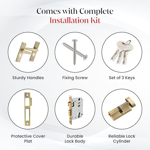 Image of LAPO Mortise Door Lock for Home Main Door & Bedroom with Handle | 3 Brass Keys | Heavy-Duty 60mm Cylinder | 45x45mm Body | Left-Right Fit 30-50mm Door Home Office Hotel | Antique Finish | CY-164