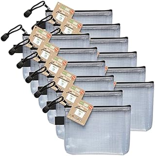 eco-eco Small DL 95% Recycled Super Strong Bag, Waterproof Mesh Tuff Bag, Reinforced Black Zip Closure, Black/Clear