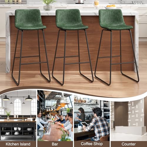 Image of REONEY Bar Stools Set of 2, 30 inch Urban Faux Leather Counter Stools, Green