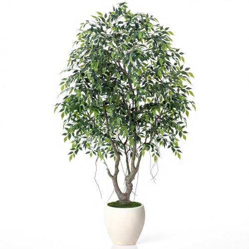 Keeplush 8ft Luxury Ficus Artificial Trees with Natural Curved Trunks, 96' Tall Lush Faux Banyan...