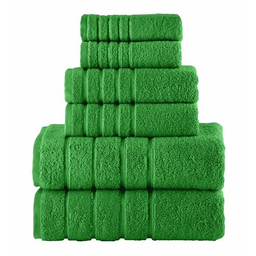 Image of Elegant Comfort 4 Lines Viscose Stripe 6-Piece Premium Towel Set - 100% Turkish Cotton High Absorbent Luxury Bathroom Towels - Includes 2 Washcloths, 2 Hand Towels and 2 Bath Towels Set, Emerald Green