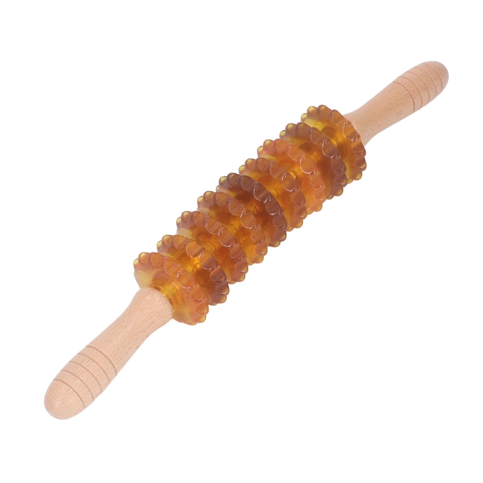 Gebogener Massageroller mit 9 Rädern, manuelles Therapie-Muskelwerkzeug aus Holz für die Lymphdrainage, Cellulite-Massage (Gelb)