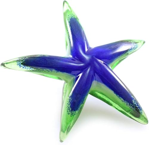 Miniatura 3 de Escultura de pisapapeles de estrella de mar de vidrio soplado fabricada en Estados Unidos (azul-verde), 6 pulgadas