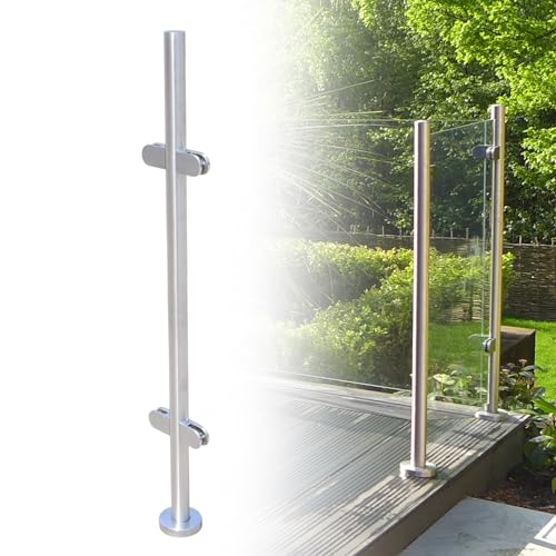 Barandilla de acero inoxidable para escaleras, 110 cm, con soporte de cristal, balaustradas de acero inoxidable, balaustradas de cristal, balaustradas de cristal, balcones con pinzas de cristal