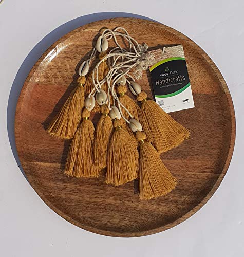 Image of Zippy Flora Handmade Cotton Tassels with Cowrie Shells for DIY & Crafts Project, Pack of 10 (Mustard)
