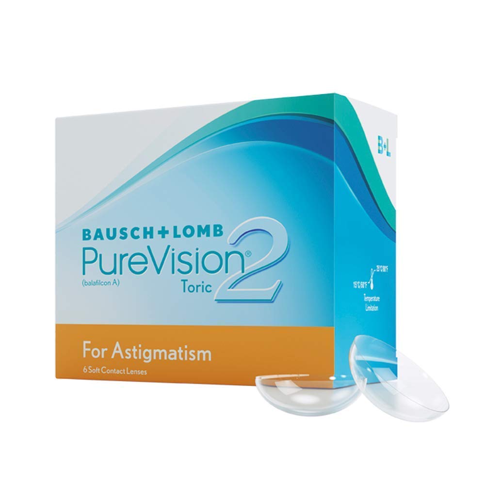 Bausch und Lomb PureVision2 for Astigmatism Monatslinsen, torische Kontaktlinsen, weich, 6 Stück BC 8.9 mm/DIA 14.5 / CYL -0.75 / Achse 10 / -8 Dioptrien