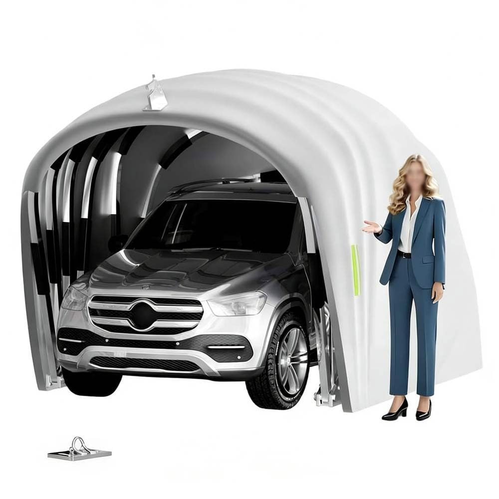 Tenda da Garage Semiautomatico in Acciaio Inossidabile, Carport Pieghevole Mobile, Resistente al Vento e Neve (Grigio)