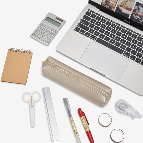 Image of Faux Leather Color Pencil Case Multifuncional and Simple with Zipper for School (Pearl White Tea)