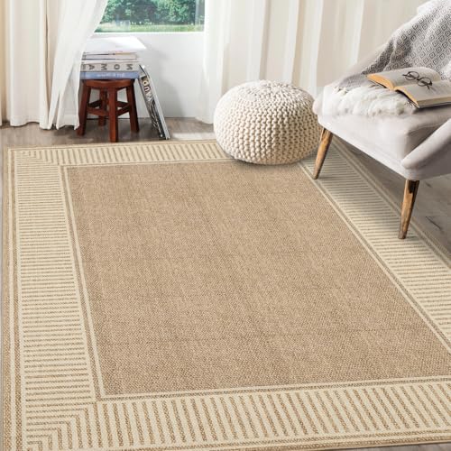 Tapete lavable GarveeHome 5x7 beige para sala miniatura 1