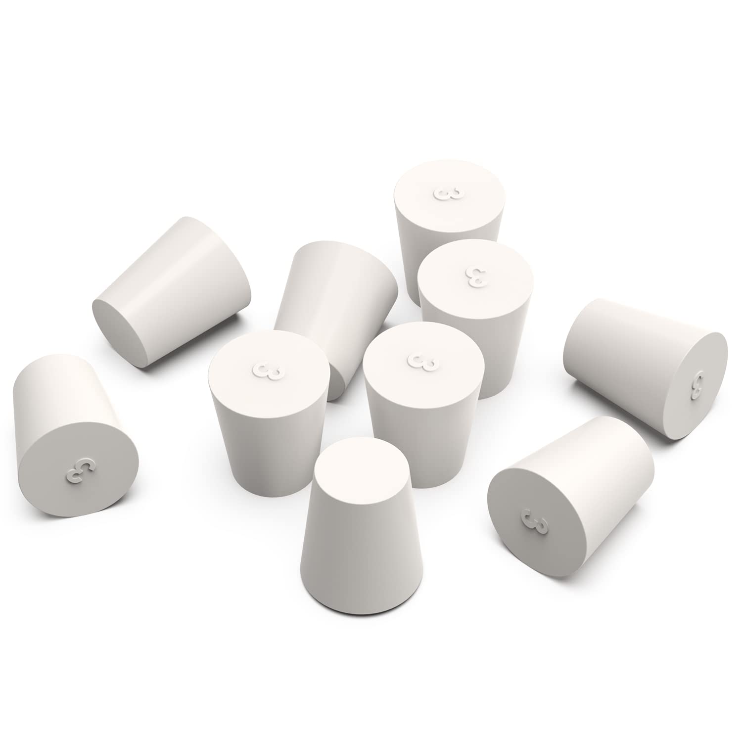 FunChem Lot De 10 Bouchons En Caoutchouc Solide Taille 5# Blanc Conique - Idéaux Pour Laboratoire Et Étanchéité Parfaite