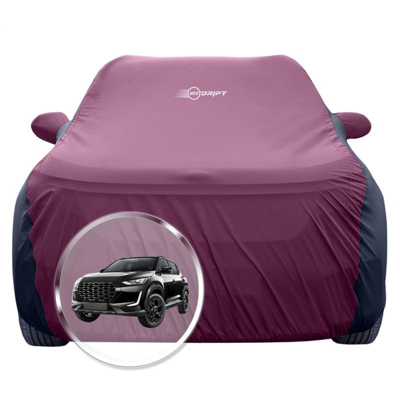 Image of NEODRIFT 'SuperTech' Car Cover for Nissan Magnite (100% Water-Resistant, All Weather Protection, Tailored Fit, Multi-Layered & Breathable Fabric) (Colour: Maroon+Black)