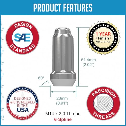 Image of Wheel Accessories Parts 60 Pcs M14x2 14x2 Thread Truck 2.00 inch Long Spline Lug Nuts Chrome 6 Spline Fits Ford Expedition F-150 F-250 F-350 Super Duty | Lincoln Navigator