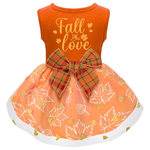 Dog Thanksgiving Outfit Funny Puppy Dog Dress with Bow for Small Medium Dogs Cute Fall Pet Costume for Cats Dogs Thanksgiving Day Halloween