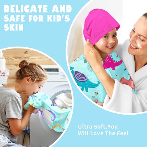 Image of Dinosaur Girls Beach Towel with Hoodie for Kids Toddlers Age 4-8, Pink Bath Towels Shower Wrap for Girls, Hooded Poncho Beach Blanket for Pool Swimming Cute Wearable Bath Towel for Child