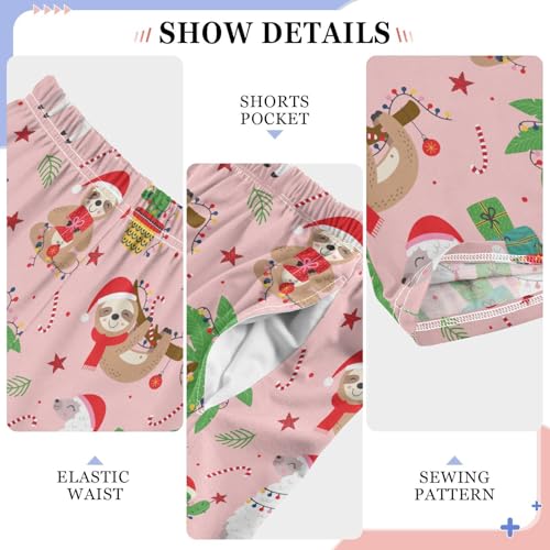 ZZXXB Merry Christmas Sloth Cactus Boys Long Pants Soft Trousers Elastic Waist Kids Lounge Bottoms with Pockets S-XL4