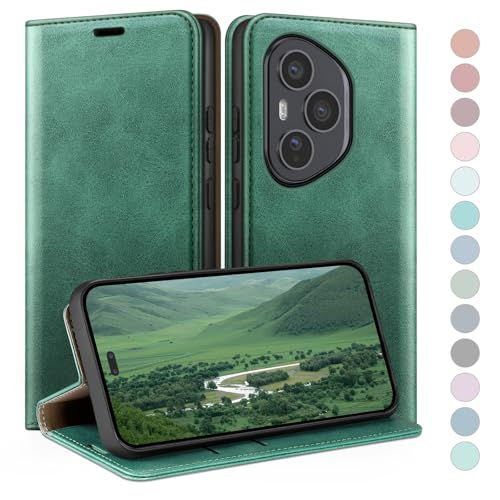 Coque Honor 400 Pro 5G étui de case portefeuille cover rabat cuir vert clair