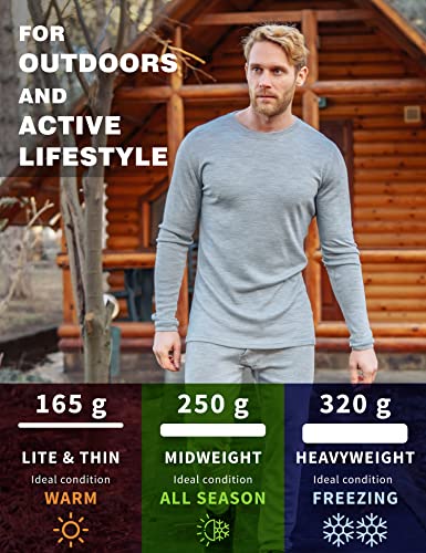 Merino.tech Merino Wool Base Layer Mens Bottom Pants 100% Merino Wool Midweight Thermal Underwear Long Johns + Wool Socks (X-Large, Black 250) #TOP3