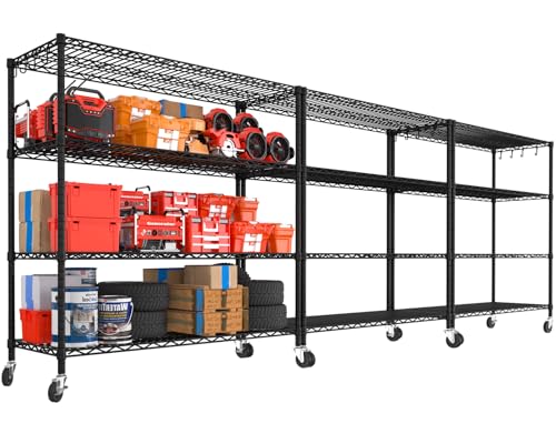 Image of PrimeZone 55.5 inchW x 24 inchD x 80 inchH Heavy Duty Wire Shelving with Wheels 2400LBS | 4 Tier Wire Garage Shelving Unit, NSF Tote Storage Rack, Industrial Metal Shelves, 4 inch Rolling Commercial Shelf Organizer 3PCS