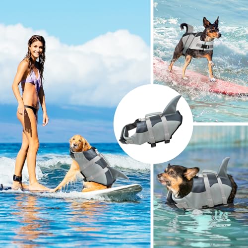 SilverChry Hunde schwimmweste, Haustier-schwimmweste hai, schwimmweste für Haustiere (M)