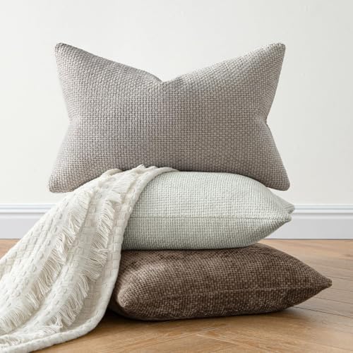 Image of MIULEE Dercorative Lumbar Throw Pillow Covers 12x20 Inch Grey-White 2 Pack