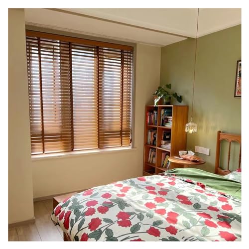 Bedroom Brown Wooden Venetian Blinds 180cm 170cm 160cm 150cm 140cm 120cm 100cm 90cm 80cm Wide, 50mm Slats Windows Horizontal Blinds with Tapes for Home Kitchen Office Living Room (Color : Brown, Siz