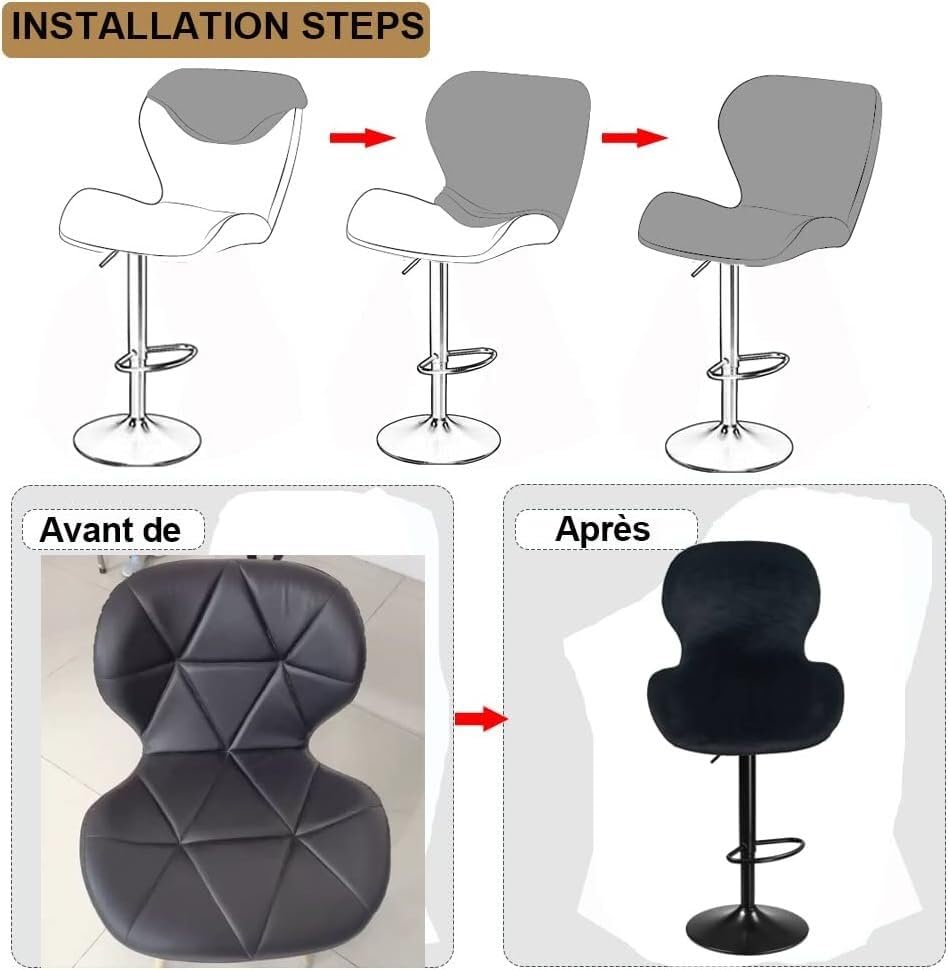 HOMECOVER Barkruk Stoelhoes Met Rugleuning, Elastische Fluweel Stof Barkrukhoezen Verwijderbare Lage Rugleuning Draai Stoelhoes-Kaki-4 stuks