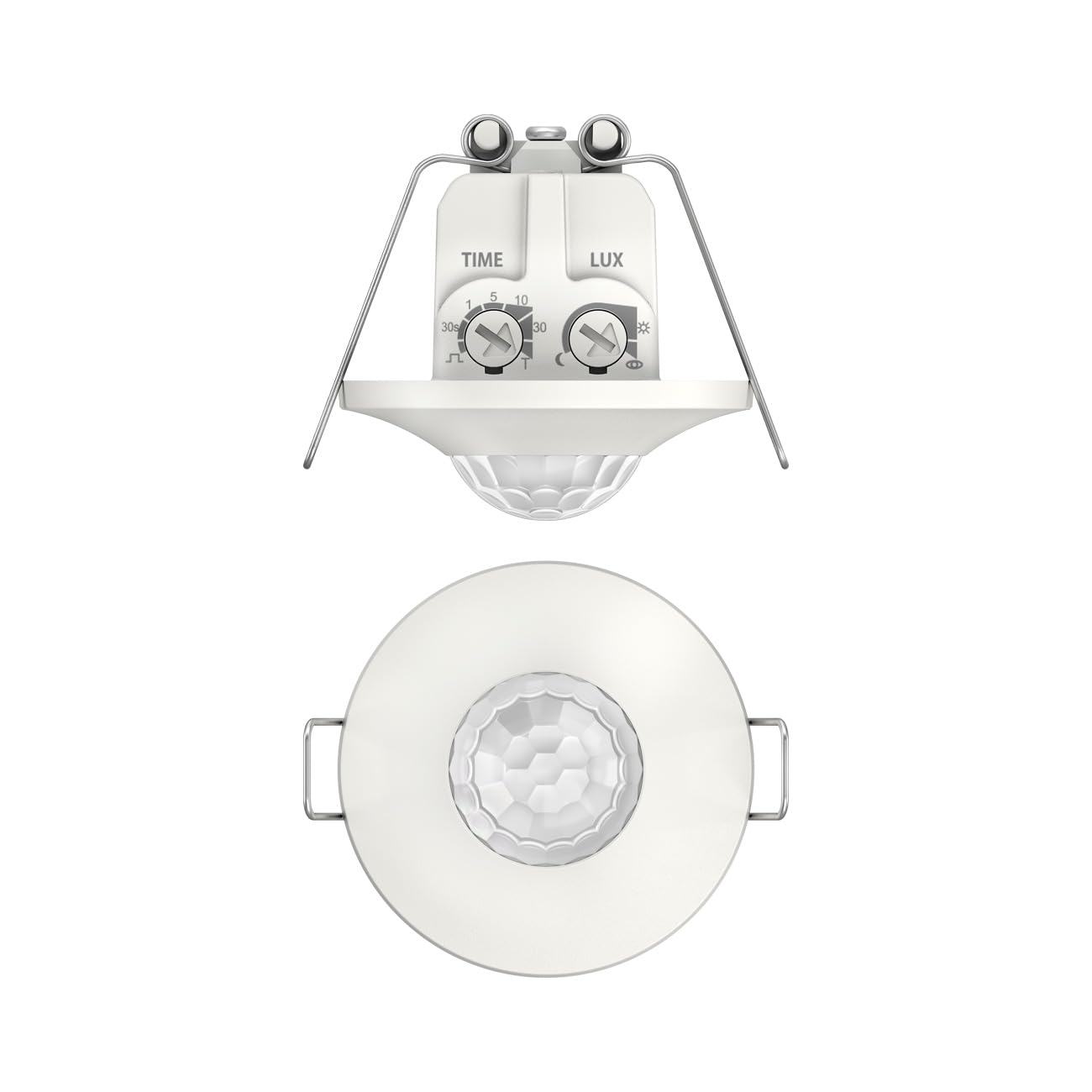 Theben 1060200 thePiccola S360-100 DE Mini Detector de Movimiento 360° 8 m | empotrado en techo, 34-36 mm, 1 canal, 600 W LED, sensor IP55, 30 s-30 min, medición de luz mixta, Teach-in, blanco
