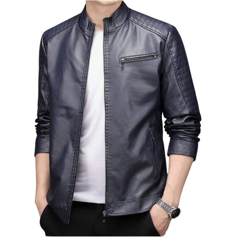 Buy ELACCENT® Men's Slim Fit PU Leather Motorcycle Jacket Stand