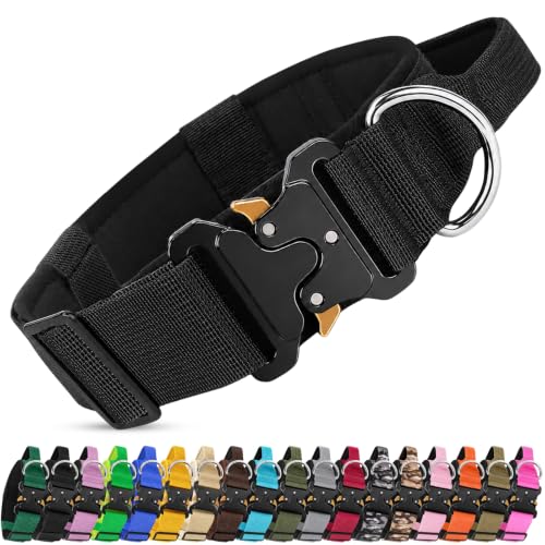Olcyren Collier Tactique pour Chien, Collier Réglable Militaire Nylon Chien avec Poignée de Commande, Collier pour Chien avec Boucle en Métal, pour Chiens de Taille Moyenne et Grande (Noir, L)
