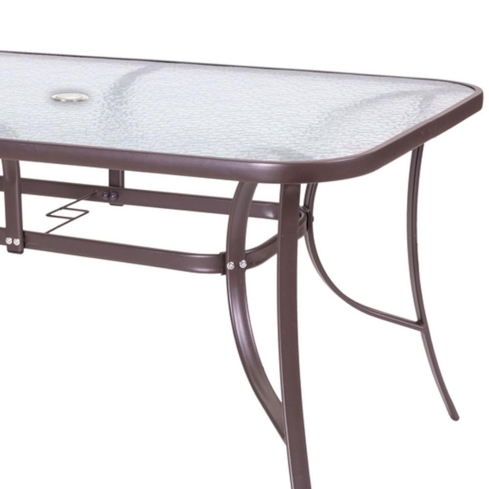 MONTY Mesa de Jardín Rectangular 150x90 cm de Acero Gris Topo con Tablero de Cristal Templado 5mm | Pintura Anticorrosión, Uso Exterior | para 4 Personas | Requiere Montaje | Classic
