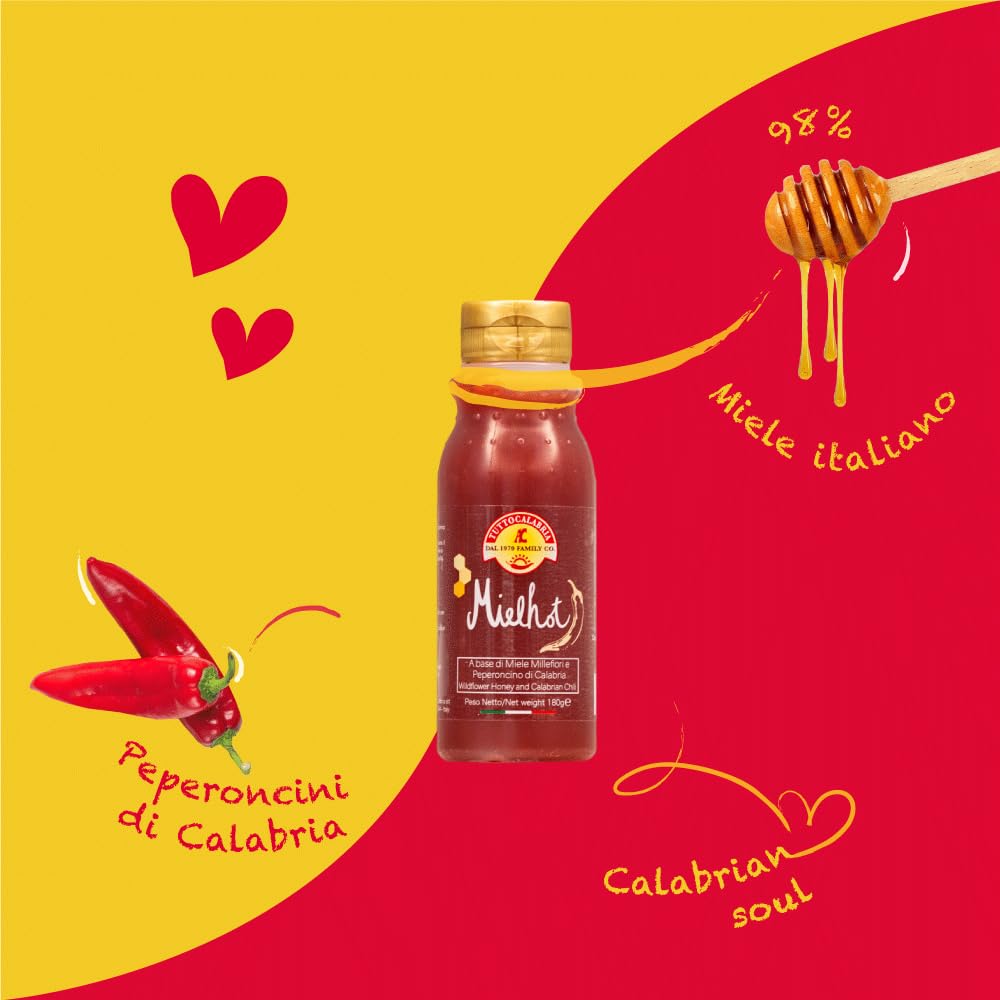 MielHot Tutto Calabria - Miel Picante Calabresa 180g - Para Aperitivos y Delicias Gourmet con Chile