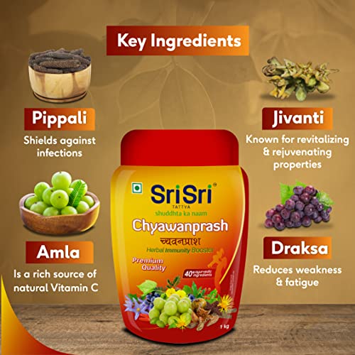 Image of Sri Sri Tattva Chyawanprash - Herbal Immunity Booster with 40+ Ayurvedic Ingredients for Better Strength and Stamina - 1kg (Pack of 2)