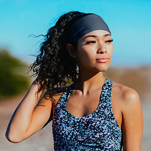 Image of Suddora Solid Color Wide Headband /Sweatband - Workout, Football, Soccer, Yoga (Suddora Navy Blue Tapered Headband - Running, Fashion, and Outdoor Activities)
