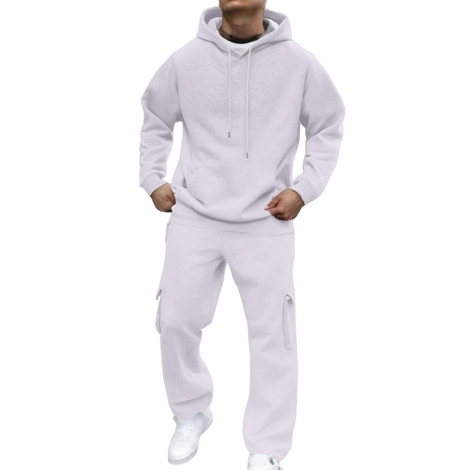 Generisch Męski dres treningowy, 2-częściowy zestaw dresów, dresy treningowe dla mężczyzn, bluzy do biegania, odzież jesienna (biały, M)